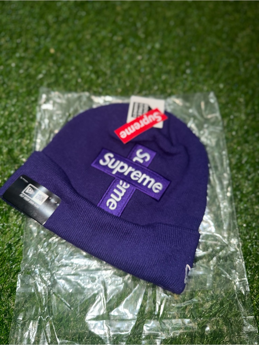 Supreme Purple Cross Box Logo Beanie